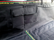 Load image into Gallery viewer, enlarged image of the pocket of the black car seat cover for suv with sign petmyride