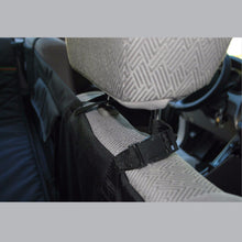 Load image into Gallery viewer, enlarged image of the fastening strap for large black car seat protector for dogs for suv