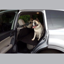 Load image into Gallery viewer, the dog is sitting on the black car seat cover at gray car interior