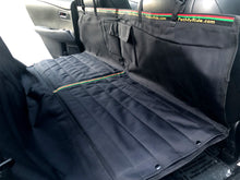 Load image into Gallery viewer, enlarged image of the black hammock car seat cover for dogs for suv with sign petmyride