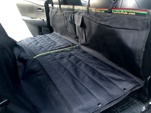 enlarged image of the black hammock car seat cover for dogs for suv with sign petmyride